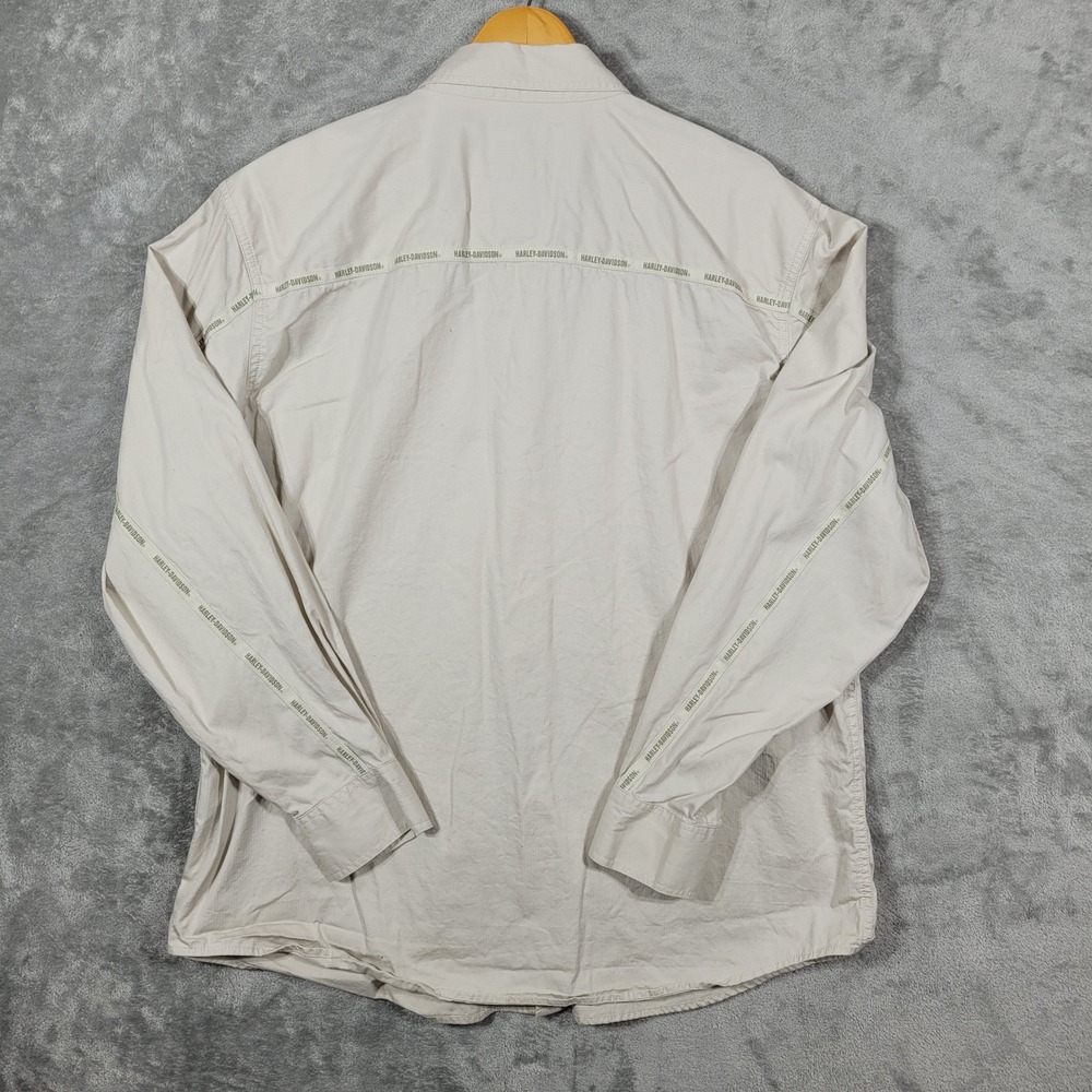 Harley-Davidson Button Up Shirt Mens XL Beige Logo Tape Snap Collar 99081-12VM - Picture 2 of 10
